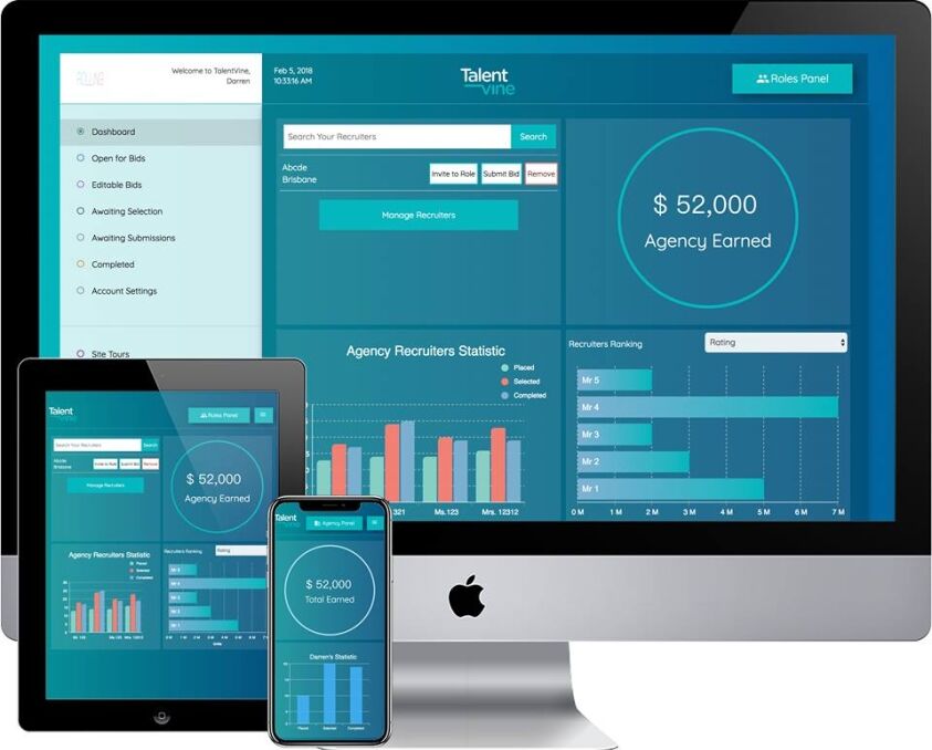 TalentVine Recruiter's Dashboard View In Different Devices